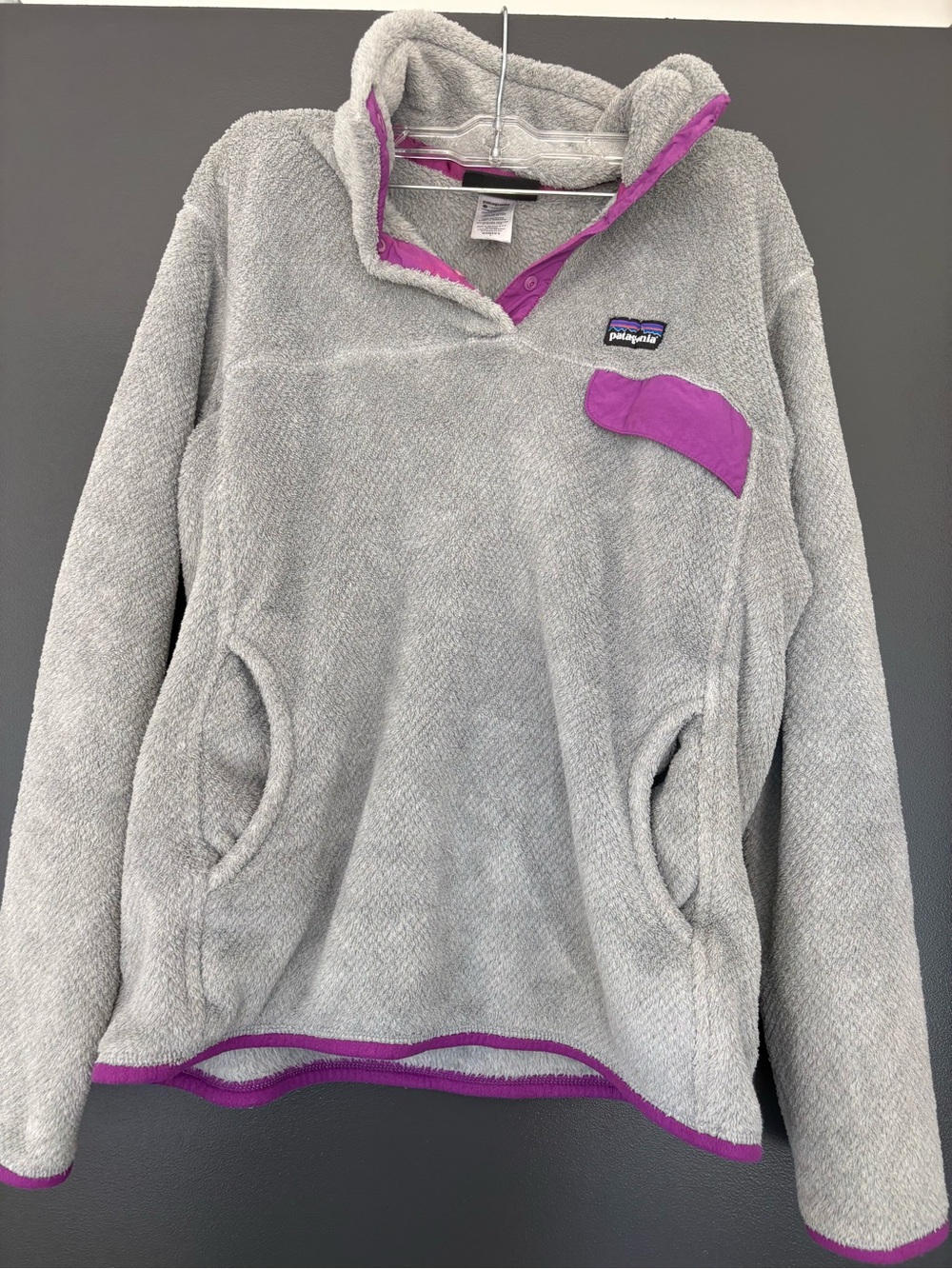 Patagonia Gray Fleece Pullover with Purple Accents